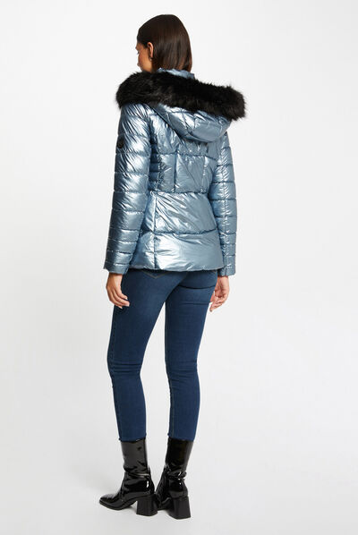 Metallised waisted padded jacket blue ladies'