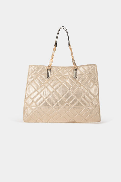 Metallised quilted shopper bag gold ladies'