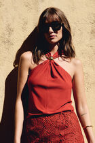 Knotted neck tank top dark orange women