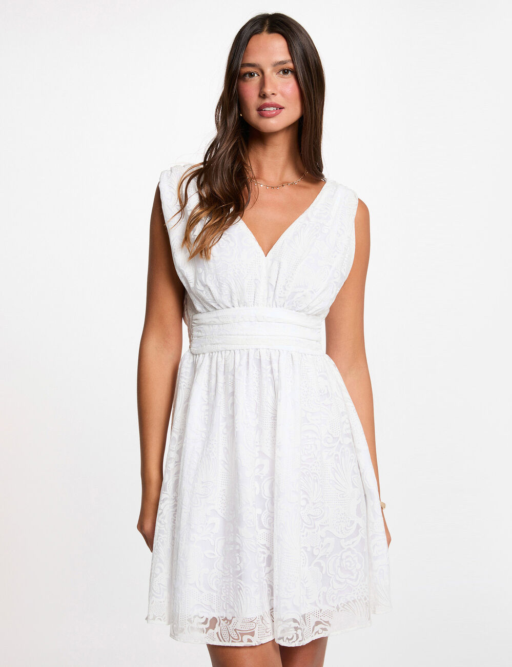 Jacquard dress with V-neck white women