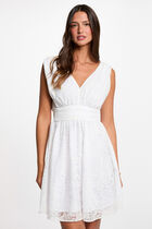 Jacquard dress with V-neck white women