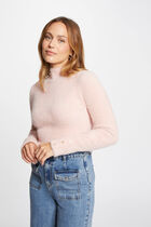 Pull manches longues maille duveteuse rose clair femme