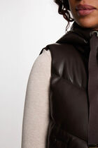 Faux leather padded jacket with hood dark brown women