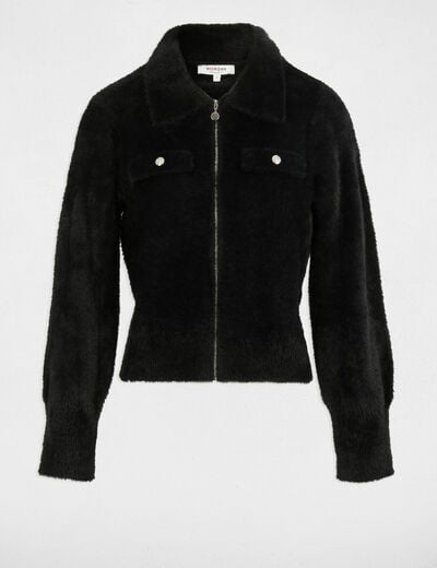 Long-sleeved cardigan with lapel collar black women