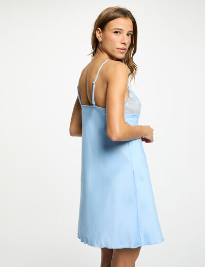 Satin slip dress with V-neck blue women
