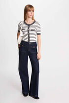 Pull manches courtes rayé blanc femme