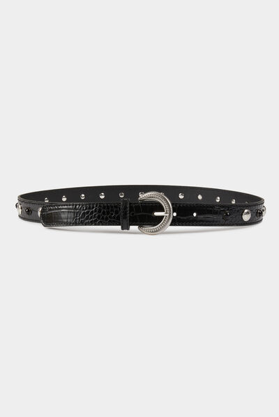 Belt with croc effect and studs black ladies'