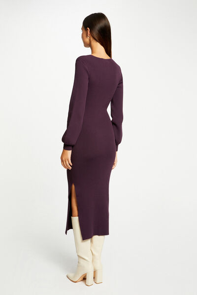 Fitted maxi jumper dress with ornament plum ladies'