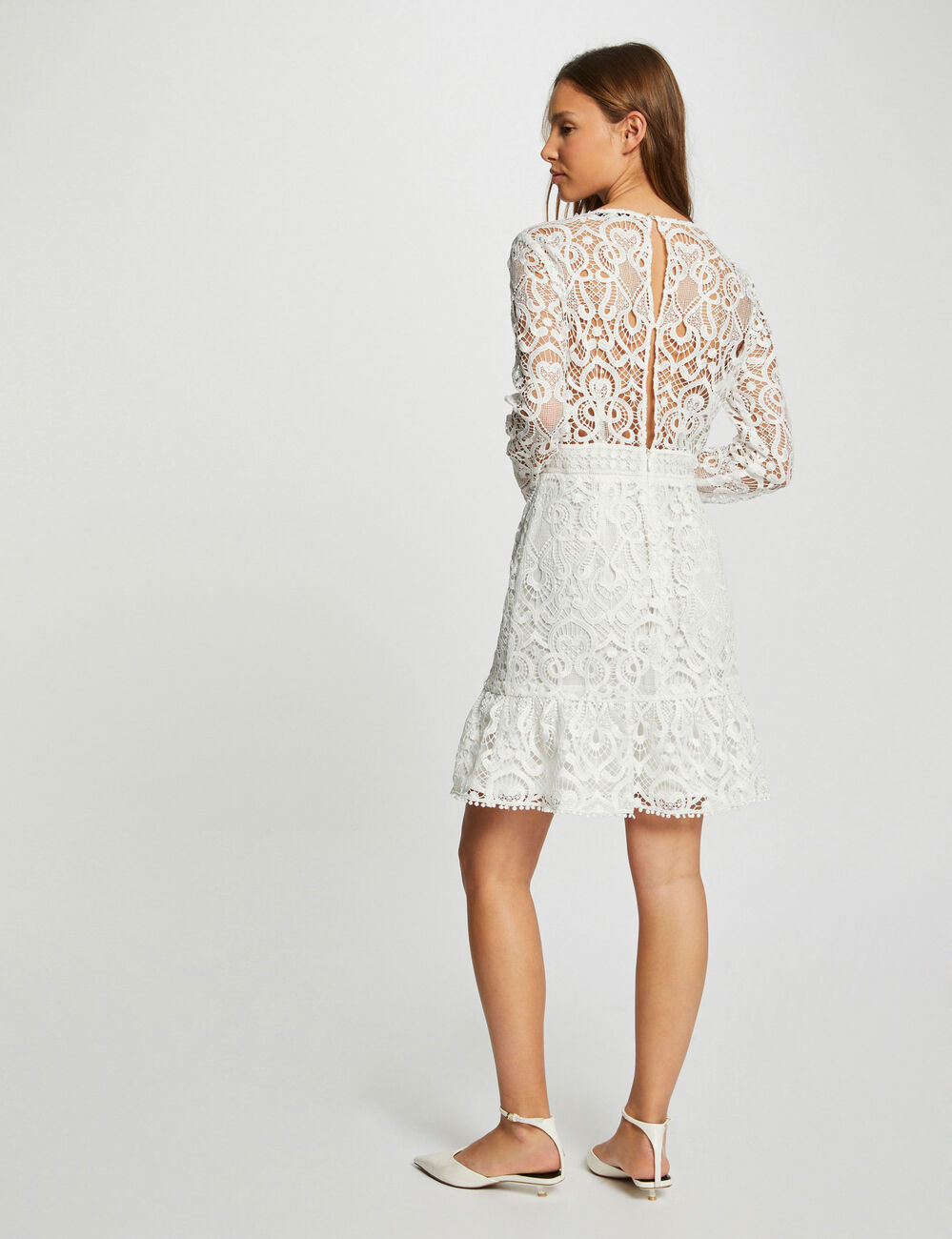Fitted mini lace dress ecru women