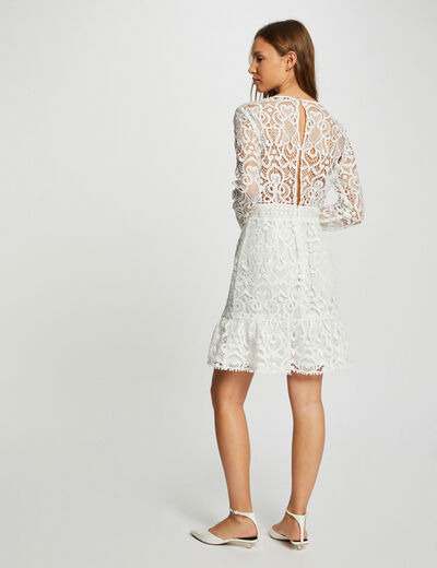 Fitted mini lace dress ecru women