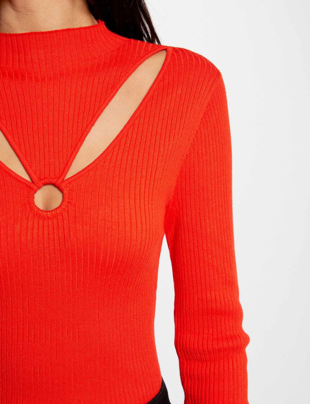 Long-sleeved jumper with openings orange women