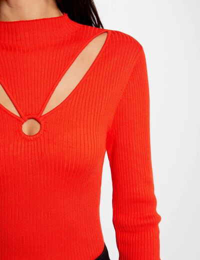 Long-sleeved jumper with openings orange women