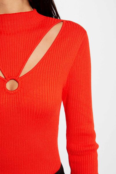 Long-sleeved jumper with openings orange ladies'