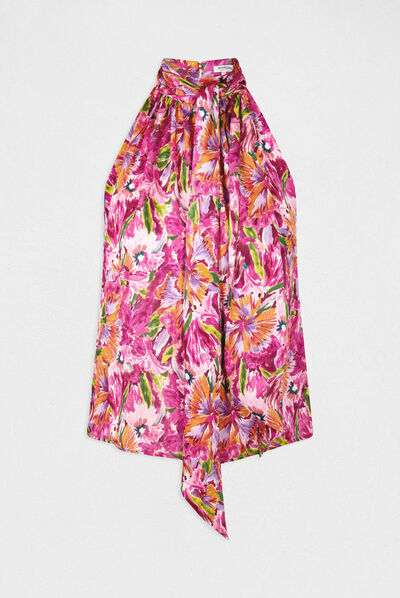 Blouse tie neck and floral print multico ladies'