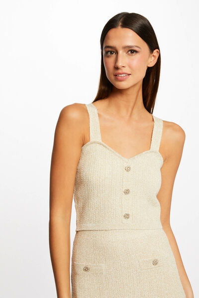 Jumper vest top with metallised threads ecru ladies'