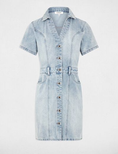 Short fitted denim dress jean bleached women