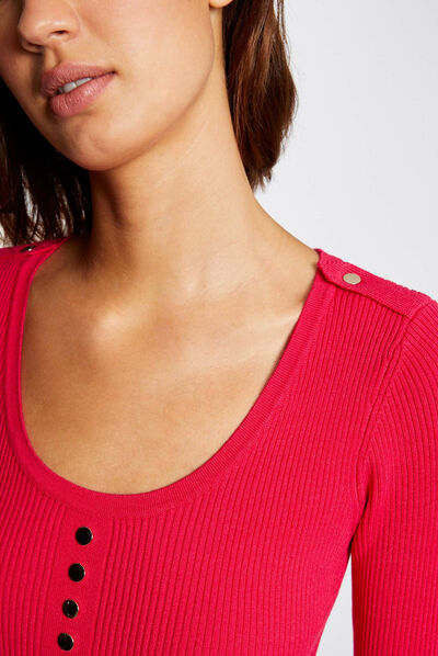 Long-sleeved jumper with U-neck raspberry ladies'