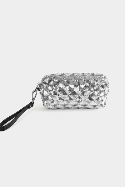 Make up bag with sequins silver ladies'
