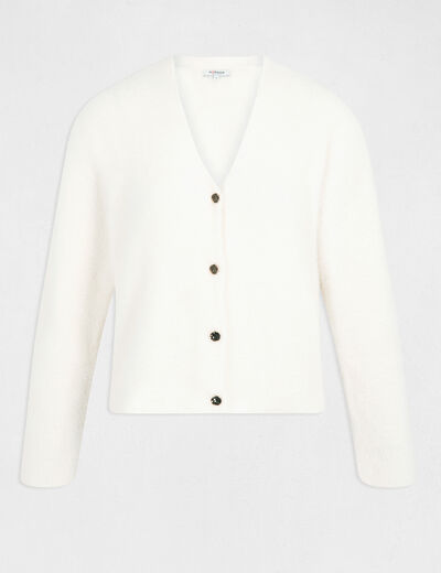 Long-sleeved cardigan with V-neck ivory ladies'
