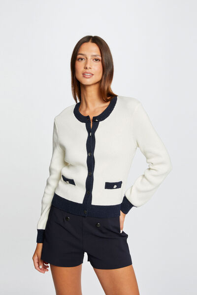 Long-sleeved cardigan with round neck ivory ladies'