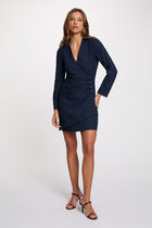 Wrap short dress navy blue women