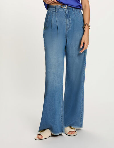High-waisted wide-leg jeans denim stone women