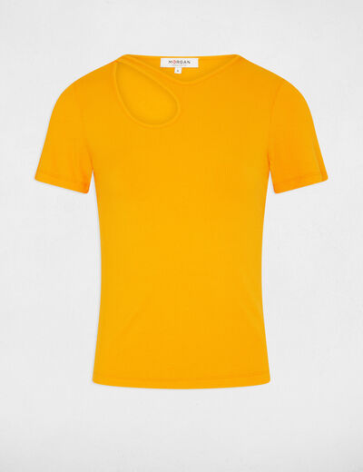 Short-sleeved ribbed t-shirt orange ladies'