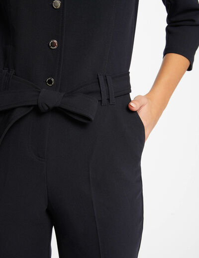 Straight jumpsuit 3/4-length sleeves navy ladies'