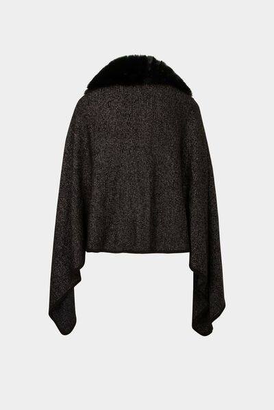 Poncho with faux fur details black ladies'