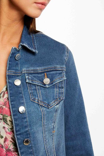 Straight buttoned denim jacket stone denim ladies'