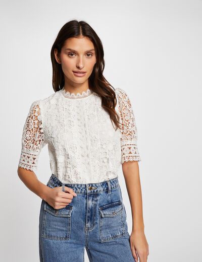 Short-sleeved blouse with lace ecru ladies'