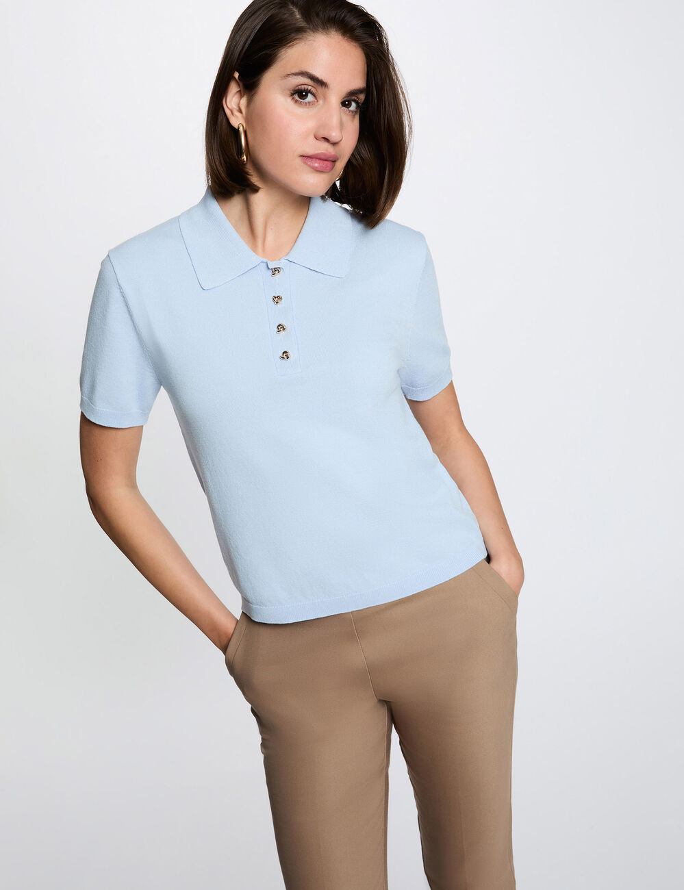 Sweater with a turned-down collar sky blue women