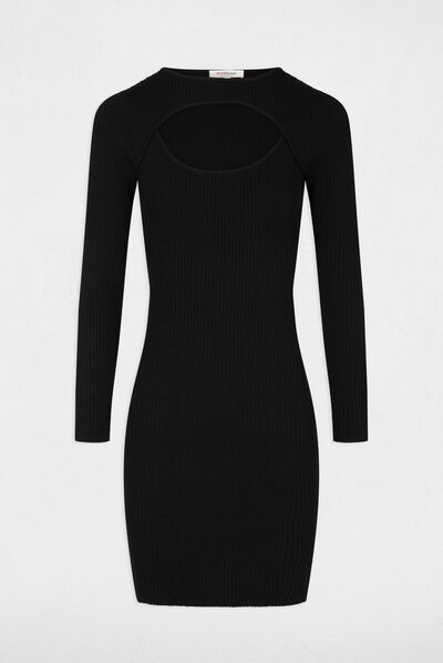 Fitted jumper dress with opening black ladies'