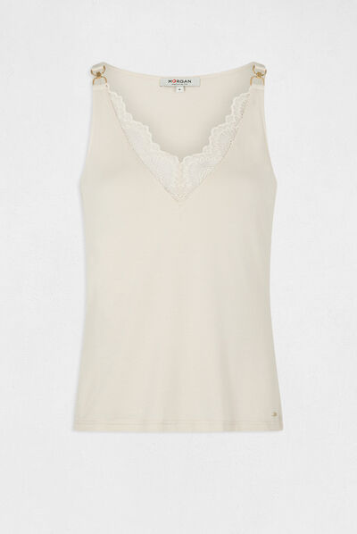 Vest top with thin straps and lace ivory ladies'