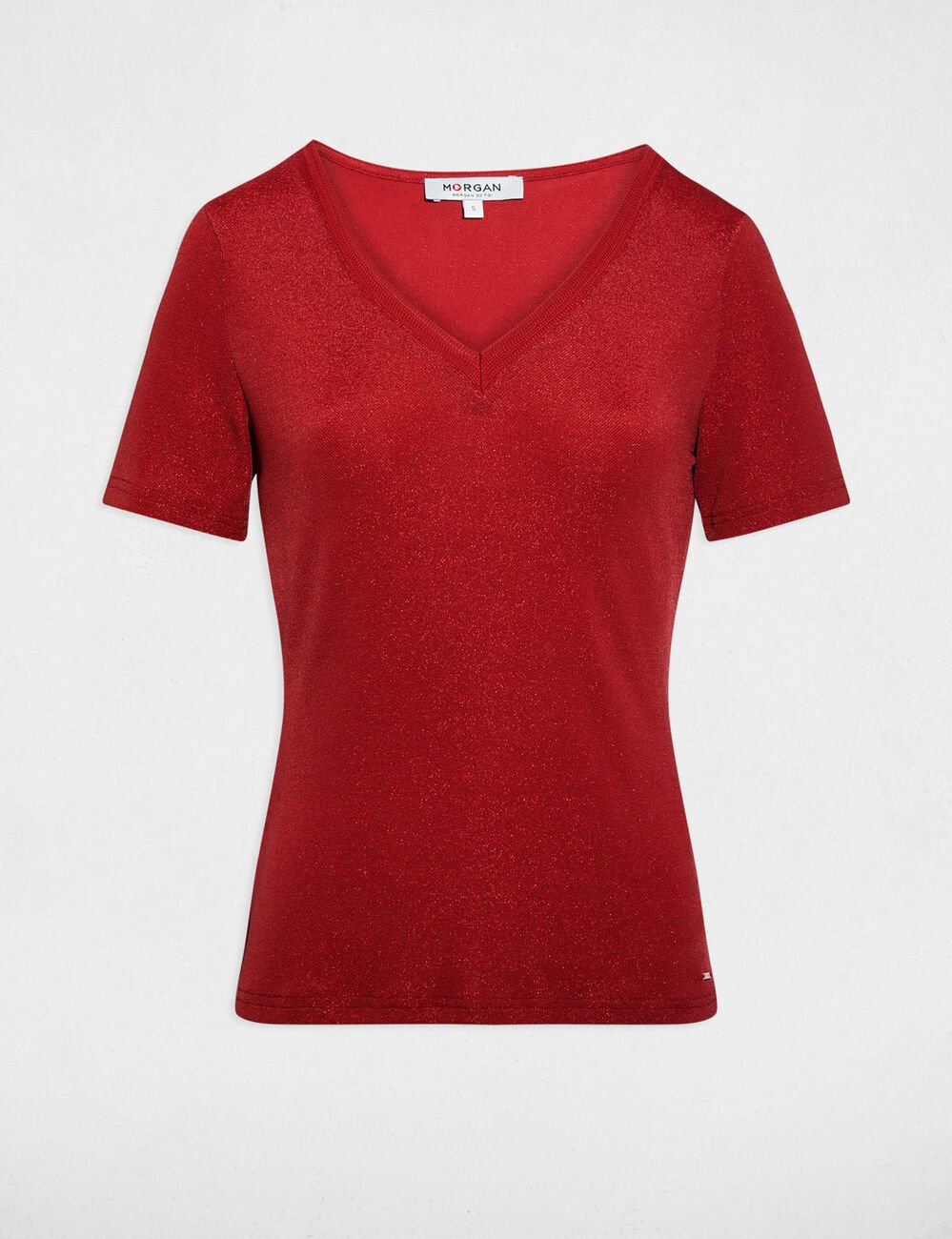 Short-sleeved t-shirt with V-neck dark orange women