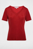 Short-sleeved t-shirt with V-neck dark orange women