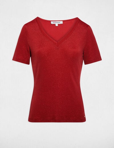 Short-sleeved t-shirt with V-neck dark orange women