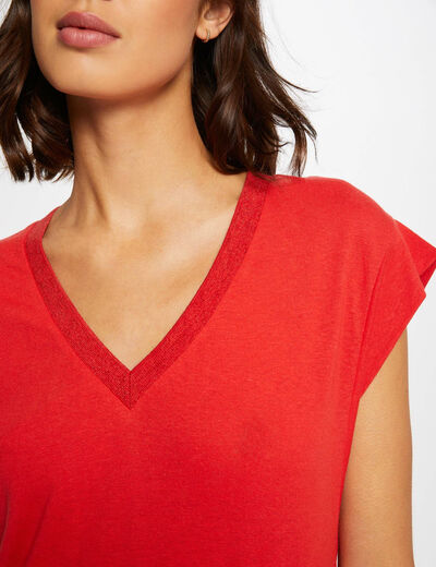 Short-sleeved t-shirt with V-neck red ladies'