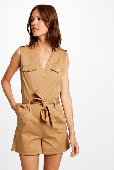 Straight belted jumpsuit caramel ladies'