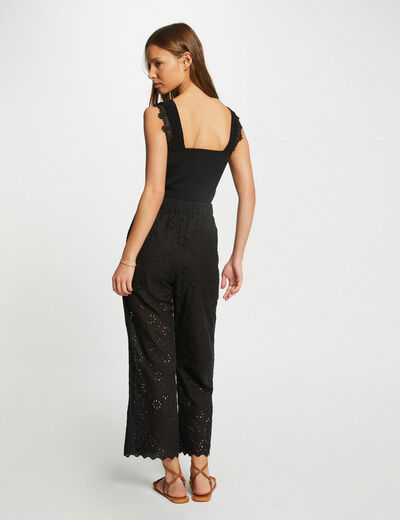 Embroidered fitted trousers black ladies'