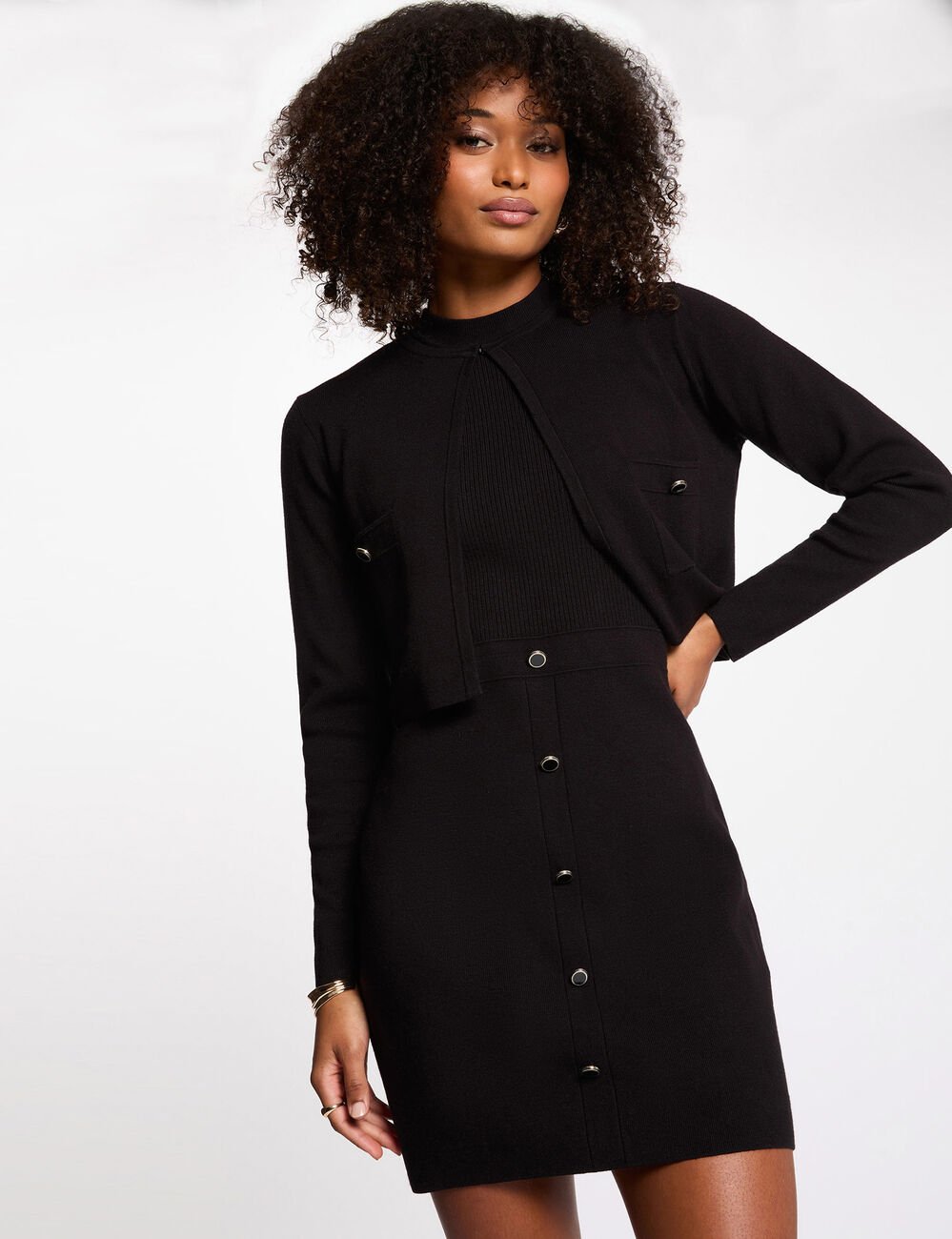 Short 2-in-1 effect dress black women