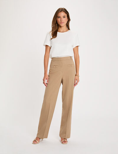 High-waisted straight trousers taupe women