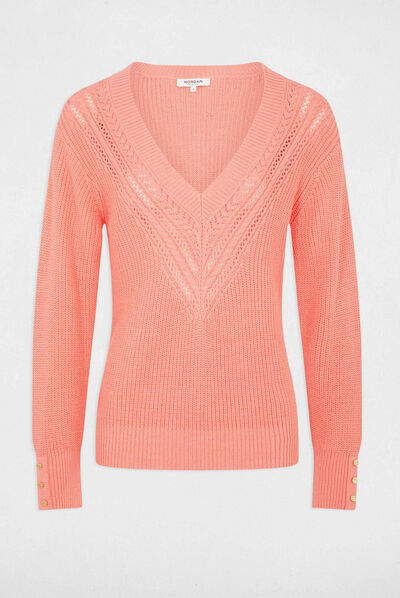 Long-sleeved jumper with V-neck coral ladies'