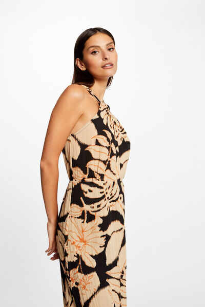 Maxi straight dress with vegetal print multico ladies'