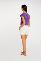 Short-sleeved t-shirt with V-neck dark purple women
