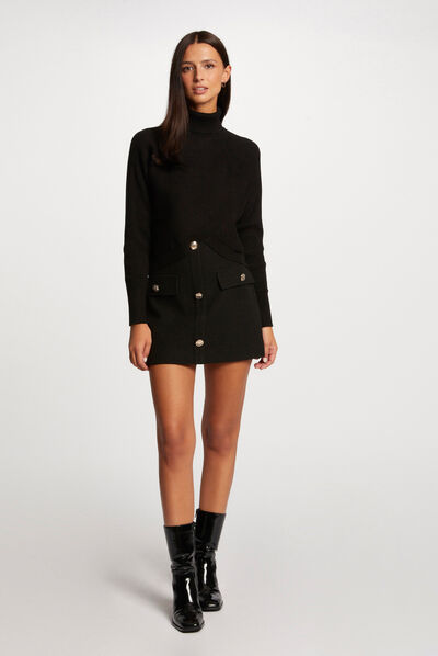 Long-sleeved jumper wrap-over effect black ladies'