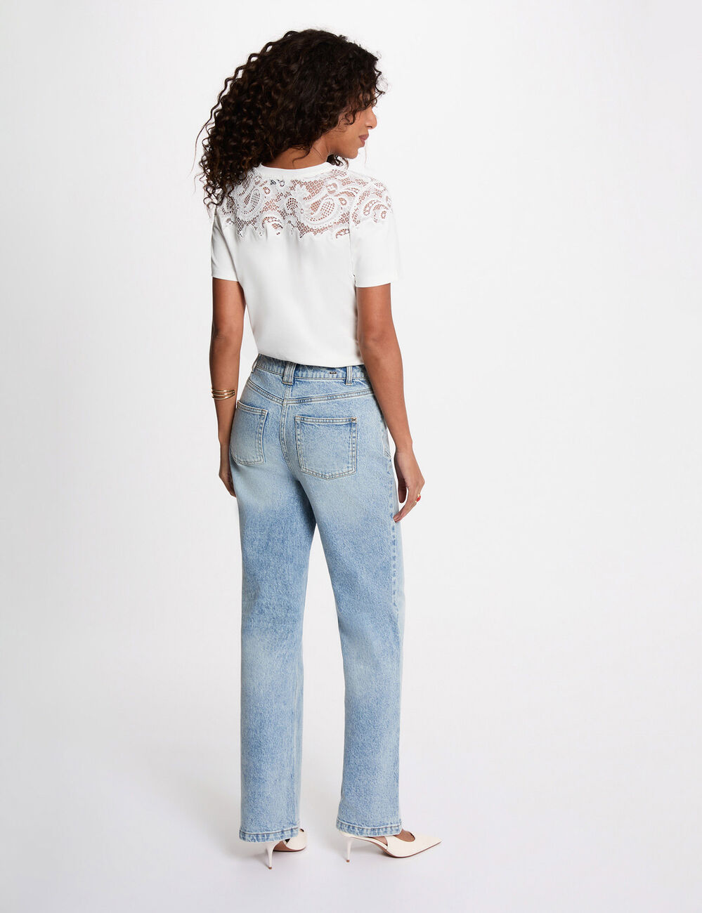 Lace t-shirt with short sleeves white women