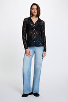 Lace shirt with a notched collar navy blue women