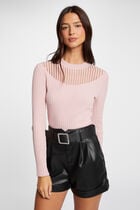Long-sleeved jumper with high collar light pink women