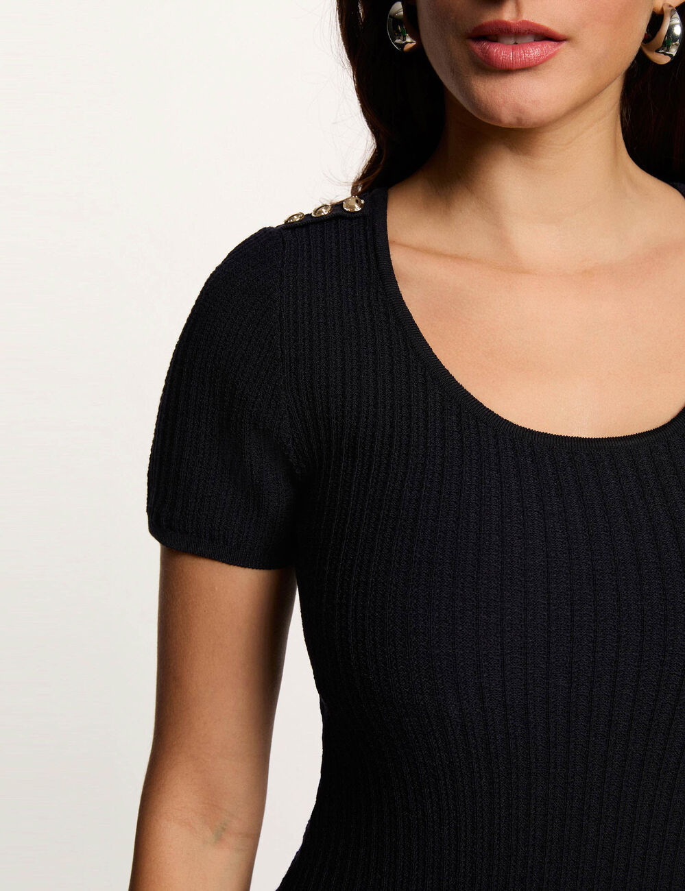 Knitted dress with U-neck navy blue women